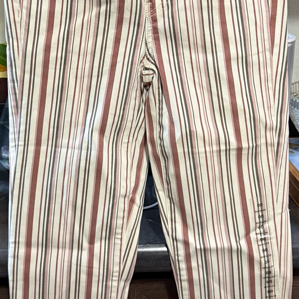 American Eagle Outfitters Cream and Brown Chinos with Striped Design